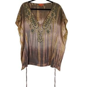 Hale Bob Cabana Tie dye Beaded Blouse Medium